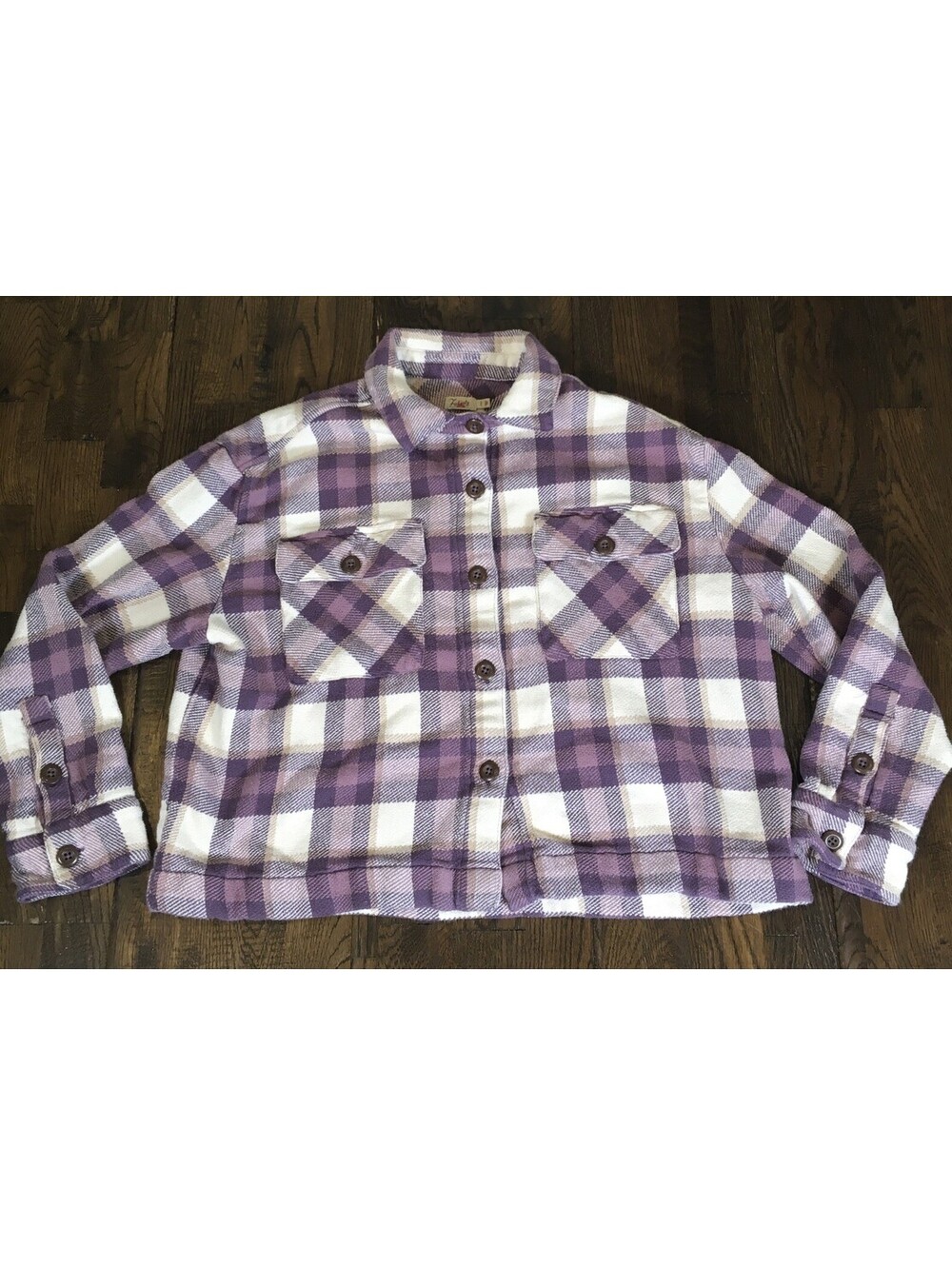 Faherty Surf Flannel Overshirt Cropped Boxy Purple White Check Womens Medium EUC